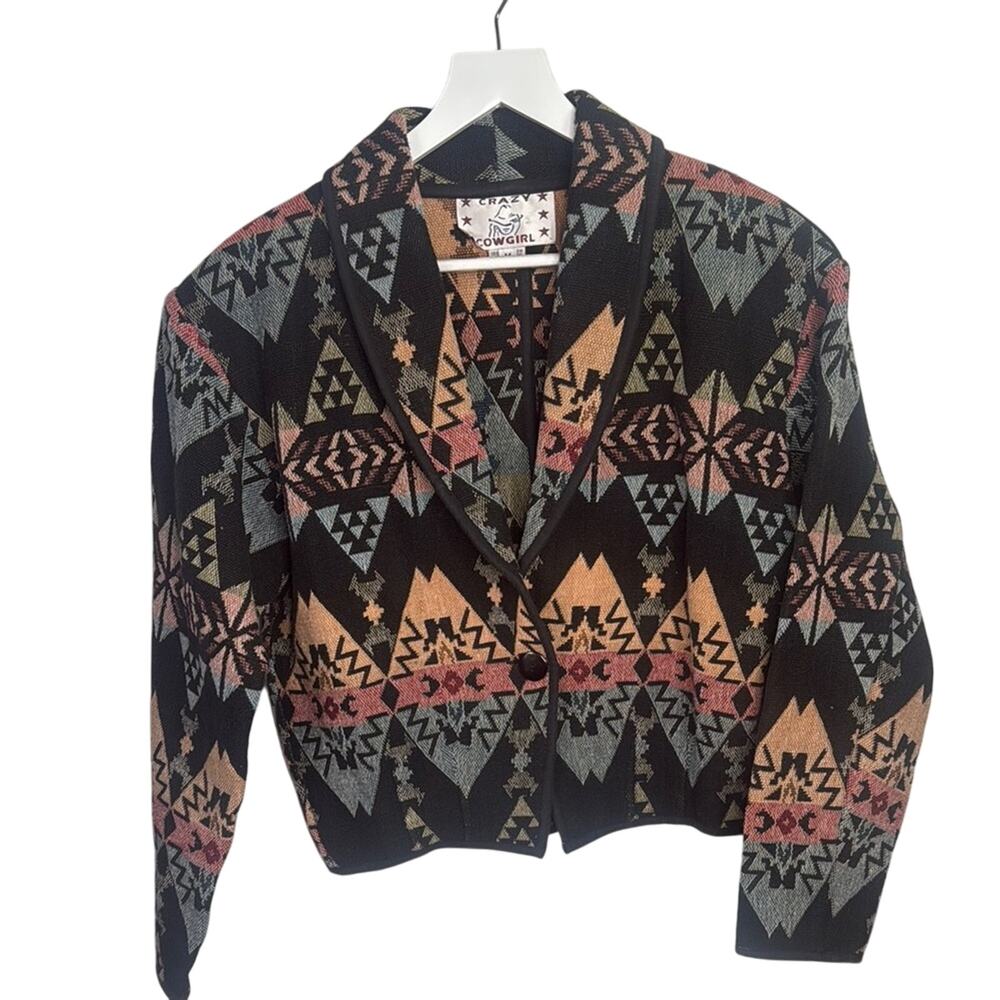 Vintage 90s Crazy Cowgirl Tapestry Jacket Multicolor Western Blazer W1240